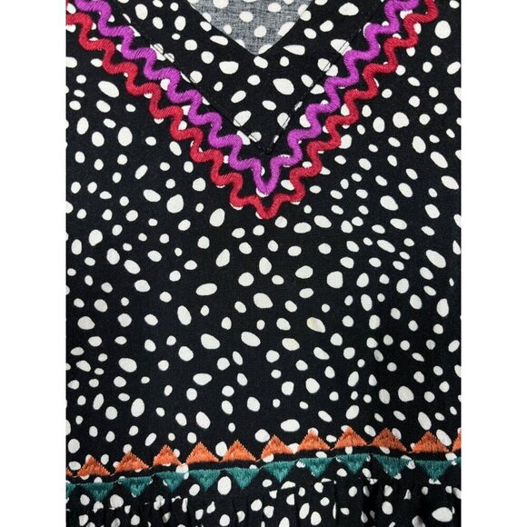 Savanna Jane Polka Dot Boho Top S Embroidered Bell Sleeves V Neck Casual - Picture 3 of 6